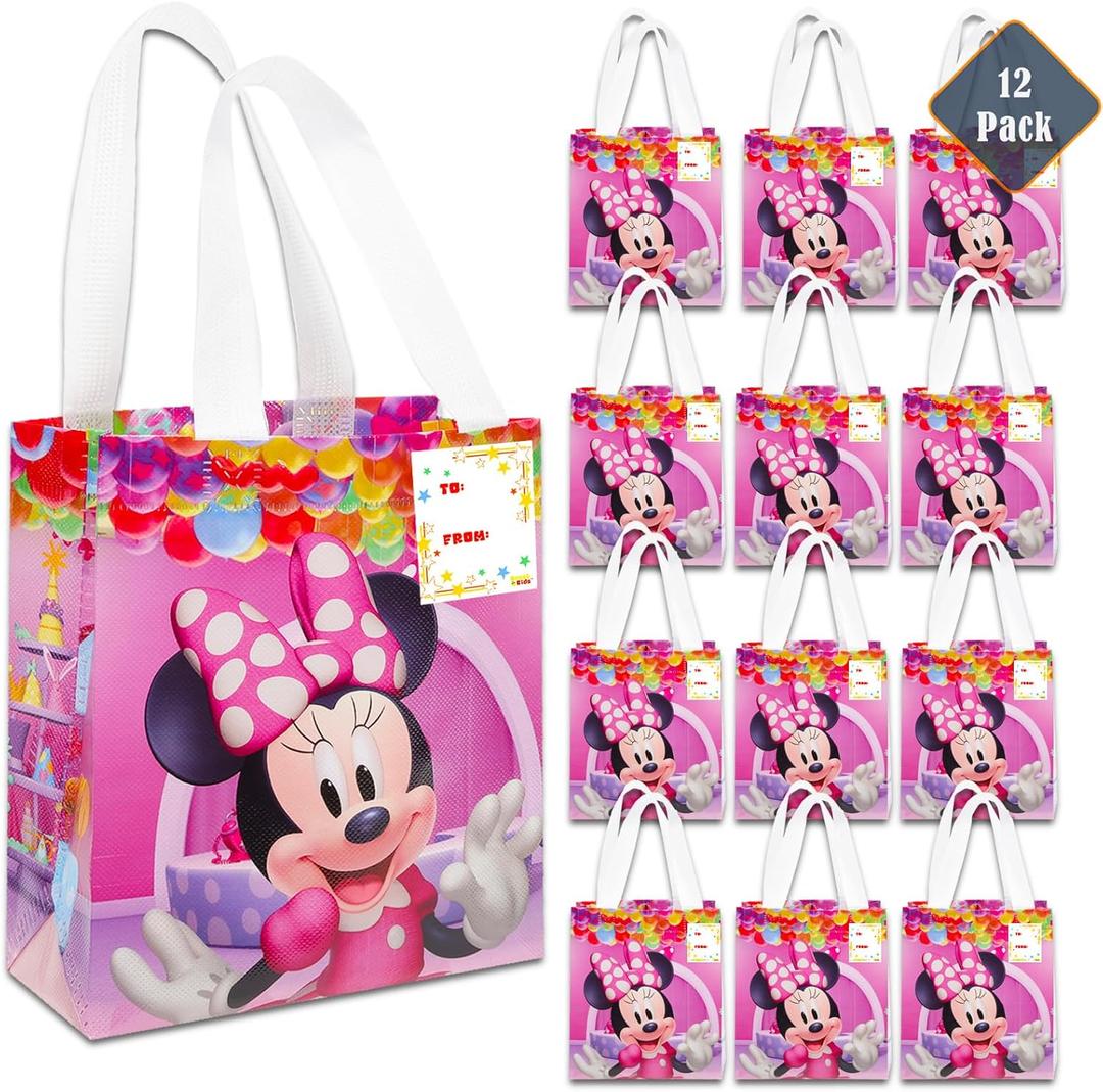 Minnie Mouse Party Favor Bag Set  12 Pack of 8" Minnie Mouse Party Goodie Bags for Kids Bulk Reusable Mini Totes | Disney Birthday Party Supplies