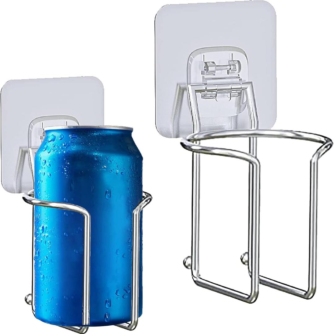 Skywin-Wall Mounted Cup Holder- 2 Pack Large Metal Cup Holder for Yacht, Truck, Car, RV- Installs on Walls and Railings- Mountable Cup Holder Perfect for Drink Cans, Bottles & Cups (Adhesive Mount)
