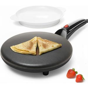Moss & Stone Electric Crepe Maker  8 Portable Crepe Pan Nonstick with Dipping Plate, Auto Shut-Off, On/Off Switch, Even Heating & One Automatic Temperature Control  Compact Crepe Maker (8 Inch Corded, Black)