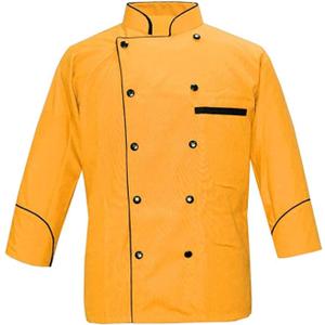Men's Multi Color Chef Jacket/Light Weight Chef Coat With Contrast Black Piping (Yellow, 2X-Large)