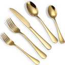 Briout Gold Silverware Set, 20 Piece Golden Cutlery Set Service for 4, Stainless Steel Flatware Set Include Spoons Forks Knives Tableware Utensil Set for Kitchen Home Restaurant, Shiny Gold Polished