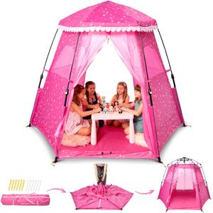 Princess Pop-up Play Tent for Girls: 78"x66" Large Playhouse Castle for Kids Indoor & Outdoor (Pink)
