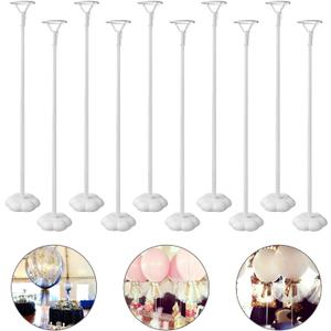 Sakolla 10 Sets Balloon Stick Stand, Holder with Base for Table Desktop Centerpiece, Birthday Party, Wedding, Baby Shower and Anniversary Decoration (15.7 inch White)