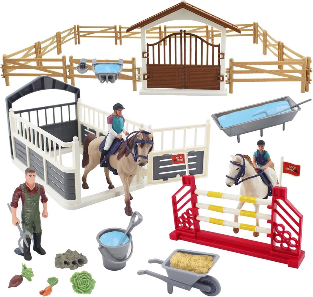 Horse Stable Playset,Horse Toys,Horse Toys Set for Girls and Boys with Rider with 2 Horses and 2 Riders for Gift Ideas and Birthday Presents with Farm Animals Toys