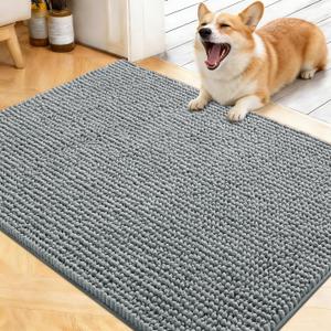 OLANLY Dog Door Mat for Muddy Paws 40x32, Ultra Absorbent Chenille Mud Doormat, Non-Slip Washable and Dirt Trapping Doormat for Indoor Entryway, Quick-Dry Indoor Pet Bed Mats for Dogs, Grey