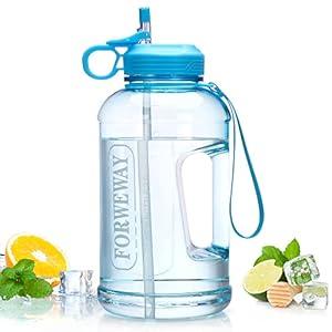 FORWEWAY Half Gallon Water Bottle with Straw Leakproof Large Sports Water Bottle with Handle 2L/ 74oz BPA Free Water Jug for Camping Hiking (2.2L, Blue)