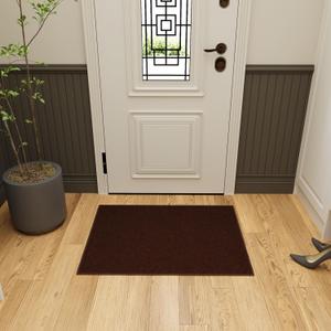 Ottomanson Rugs for Entryway 2'3" x 3' Non Slip Solid Small Area Rugs Durable Front Door Mat Rug Stain Resistant Entrance Rugs for Bathroom Kitchen Bedroom & Living Room, Brown (3" x 3" (Rectangular), Solid Brown)