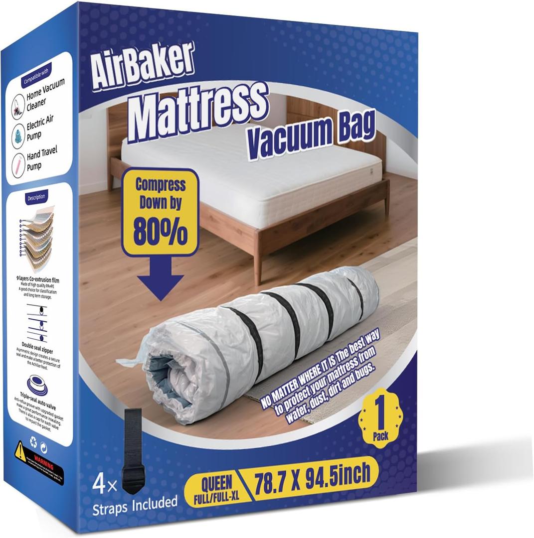 Queen/Full/Full-XL Foam Mattress Vacuum Bag for Moving9-Layer Heavy Duty Mattress Bags for Moving & Storage, Leakproof Vacuum Seal Bags for Clothing with Straps