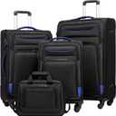 Coolife Luggage 4 Piece Set Suitcase TSA Lock Spinner Softshell Lightweight(Black+Blue)