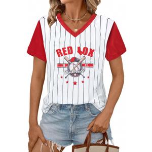 Baseball Jersey Women Shoulder Straight V-Neck Game Day Shirts Funny Baseball Heart Graphic Tee Streak Short Sleeve Tops (Medium)
