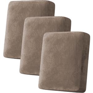 H.VERSAILTEX Velvet Stretch Couch Cushion Cover Plush Cushion Slipcover for Chair Loveseat Sofa Cushion Furniture Protector Seat Cushion Sofa Cover (3 Piece Sofa Cushion Covers, Mocha)