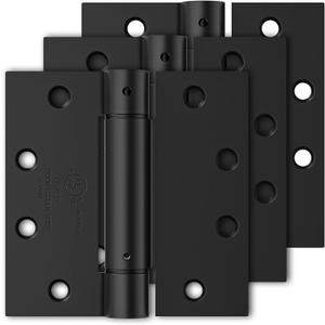 3 Pack Self Closing Door Hinges 4.5 Inch, Matte Black Spring Loaded Hinges with Square Corners, Adjustable Tension for Garage, Front Door, for Left and Right Hand Door, UL Listed
