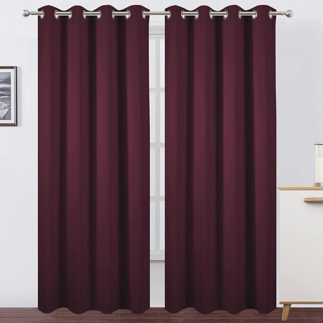 LEMOMO Burgundy Red Thermal Blackout Curtains/52 x 95 Inch/Set of 2 Panels Room Darkening Curtains for Bedroom
