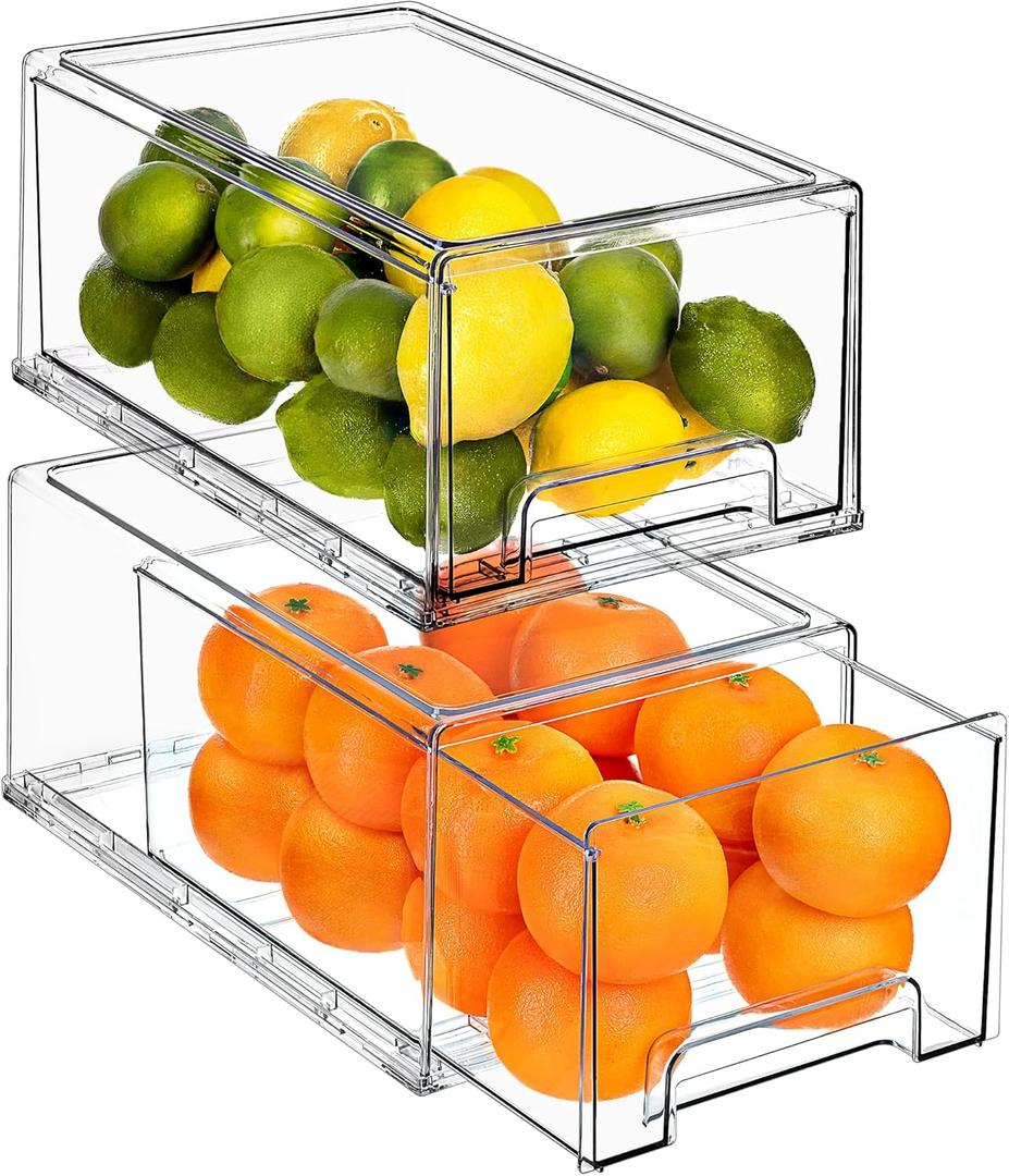 Sorbus Fridge Drawers - Clear Stackable Pull Out Organizer Bins - Food Storage Containers for Kitchen, Refrigerator, Freezer, Vanity Organization and Storage (2 Pack | Large)