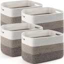 4 Pack Storage Baskets for Organizing, 12''Lx9''Wx8''H Woven Baskets for Storage Toys, Towels, Books, and Clothes, Cotton Rope Basket for Shelves with Handle White & Brown