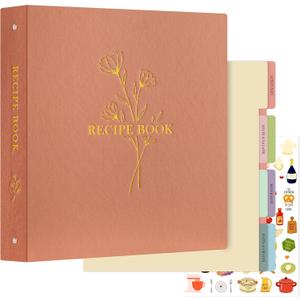 Lanpn Recipe Binder 8.5x11 3 Ring Kit, Waterproof Recipe Book Organizer Binder with 60 Plastic Sleeves,116 Recipes, Dividers,Labels & Stickers, Blank Recipe Binder to Write in Your Own Recipes, Rose
