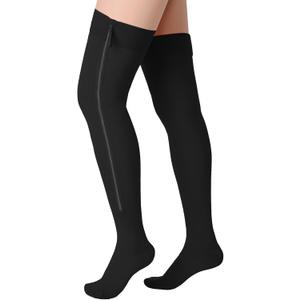 Sosation Thigh High Zipper Compression Socks 20-30 mmHg Zipper Compression Stockings Thigh High for Women Men Swelling Edema (Black, XL)