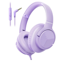 Botesty Sound Headphones Wired with Microphone, Over Ear Foldable 3.5mm Plug in Headphones with 4.9ft Tangle-Free Nylon Cord for Tablet, Laptop, MP3/4, School, Airplane Travel (Purple)