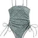 Floerns Women's Floral Print Monokini Swimwear Drawstring One Piece Swimsuit Dark Green XS