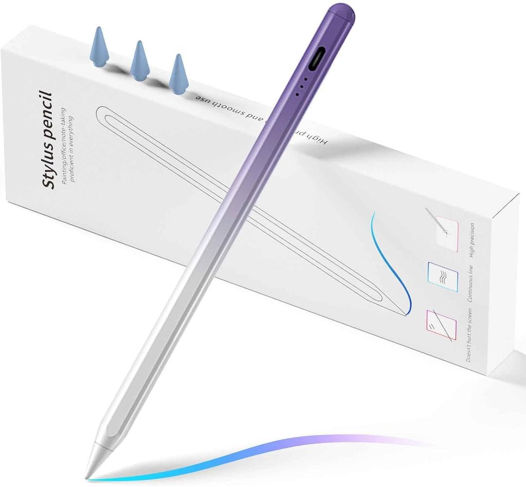A16 Stylus Pen for iPad, 3X Fast Charge,Tilt Sensitivity & Palm Rejection Active Pencil Compatible with 2018-2025 Apple iPad Pro 11"/12.9"/M4, iPad Air 3/4/5/M2/M3,iPad mini 5/6 Gen (White-Purple)