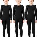 Silkfly Boys Thermal Underwear Set Base Layer Fleece Lined Underwear for Kids Shirt and Pants for Boys Winter (Medium, Black)