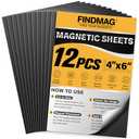 FINDMAG Magnetic Sheets, 12 Pack, 4" x 6" Magnet Sheets with Adhesive Backing, Cut and Customize Flexible Self Adhesive Magnetic Sheets for Picture, Photo, Craft and DIY