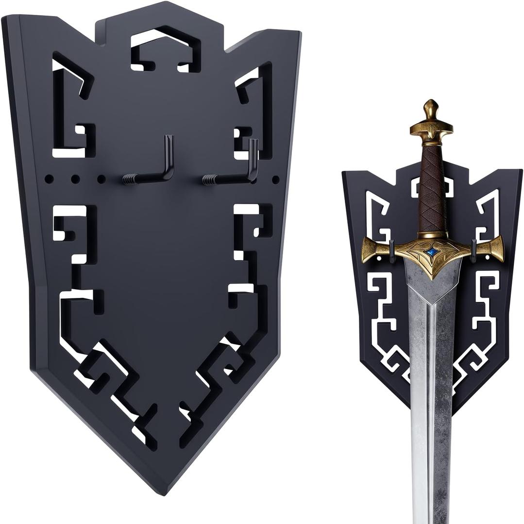 Sword Wall Mount Rack Vertical Display Wall Holder With Hollow-Carved Design for Swords Axes Bows and Daggers