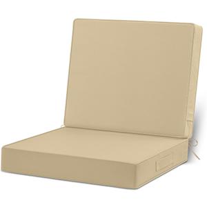 24x24 Outdoor Cushions for Patio Furniture, Waterproof Outdoor Chair Cushions with Non-Slip Ties and Handle, Washable Deep Seat Cushions for Outdoor Furniture with Removable Cover, Khaki