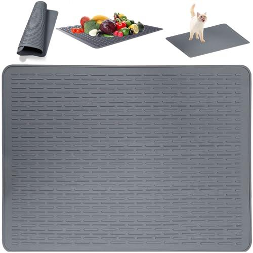 Drying Mat 30x21inch Multipurpose Sink Mat Silicone Non-slip Under Sink Mat Heat Resistant Flexible Dishwasher Safe Stove Top Cover, Dark Grey Sink Mat Under Sink Mat Drying Mat Kitchen Drying