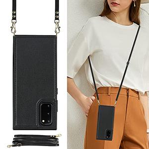 UEEBAI Crossbody Wallet Case for Samsung Galaxy S20 FE 5G, Kickstand with Adjustable Removable Lanyard Neck Strap Case RFID Blocking Case Card Holder Case Magnetic Clasp Cover Flip Case -Black
