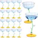 24 Pcs Blue Plastic Ribbed Coupe Glasses Detachable 7oz Flower Cocktail Glasses Modern Wavy Plastic Cocktail Coupes Disposable Martini Glasses Mimosa Glassware champagne goblets (24, Blue)