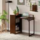 HDDFER Bamboo Folding Desk for Small Spaces,Hidden Desk with Storage Shelf, Foldable Computer Desk for Bedroom Home Office, Mid Century Modern Fold Out Table Writing Table, Walnut