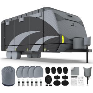 Travel Trailer RV Cover 28-31ft, 9-Layer Heavy Duty Camper Cover
Waterproof & Windproof, UV Resistant, with 4 Tires Cover, 3Pcs Extra Straps, Tongue Jack Cover, Propane Tank Covers