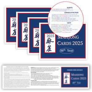 Mahjong Cards 2025, 4 PCS Mah Jongg Card Large Print, Easy to Read Rule Cards for Mah Jongg, Perfect Mahjong Accessories and Gifts for Mahjong Beginners (Blue)