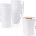 MATANA 50 Pack 9 Oz Plastic Coffee Cups with Handles (White) Disposable Tea Cups with Handles, Plastic Tea Cups for Tea Party & Wedding Cafe, Reusable Disposable Mugs for Hot Drinks & Cold Drinks