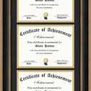 AUEAR,14x29 Triple Diploma Frame with 3 Openings for Three 8.5x11 Certificates,Wall Display and Real Glass(Color Ornate Gold & Black)