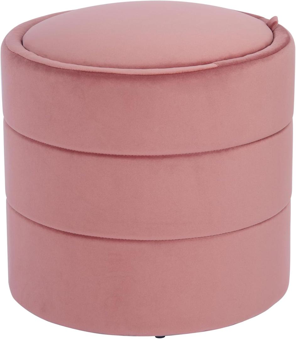 HomePop 18" Storage Round Ottoman - Blush Pink Velvet, 17.5"D x 17.5"W x 18"H