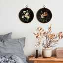 KSDUT Vintage Natural Flowers Wall Decor Art Set of 2 - Floral Botanical Wall Art Canvas Frame Hanging Prints, Mid Century Modern Round Wall Art Decor for Home Farmhouse Decorations 10"x10"