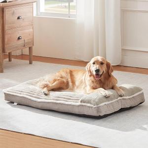 Dog Bed for Large Dogs, Dog Mattress with Pillow for Crate Kennel, Sofa pet Bed, Super Soft pet Bed for Medium, Jumbo, Small Dogs Breeds (Beige, Large:(36"x23"x3")