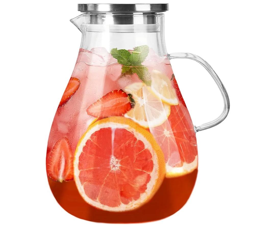 1 Gallon Glass Pitcher with Lid and Handle, Hot & Cold Water Jug, Extra-Wide Mouth Beverage Carafe for Juice, Iced Tea & Drinks