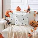 2 x Halloween Pillow Covers 18x18 inch Set of 2 White Throw Pillow Cases Soft Plush Cushion Case for Chair Sofa Bedroom Living Room Home Decor (White Pumpkin)