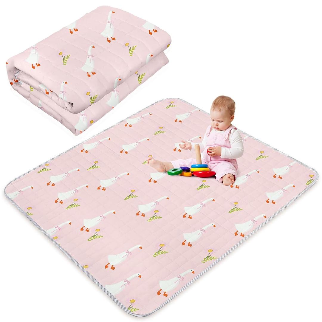 Funtery 43 x 43 Inch Baby Playmat Portable Crawling Washable Foldable Tummy Time Non Slip Baby Floor Large Playpen Mat for Infants Toddlers Floor Playpen Activity (Goose)
