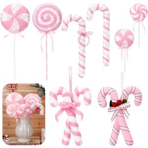 Vercraft 8 Pcs Assorted 16'' Giant Candy Cane Ornaments Pastel Pink and White Large Lollipop Decoration 4 Mixed Sizes Lollipop Christmas Decoration Candy Cane Ornaments for Christmas Tree Home Decor