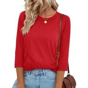 YUCOLEN 3/4 Length Sleeve Womens Tops Crew Neck Loose Cotton T Shirts Casual Blouses Summer Basic Tees 2026,Medium