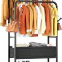 Furologee Clothing Racks for Hanging Clothes, Portable Rolling Garment Rack, Sturdy Metal Freestanding Clothes Rack with Wheels, Double Rods Wardrobe Racks for Bedroom Laundry Living Room (Storage Box)