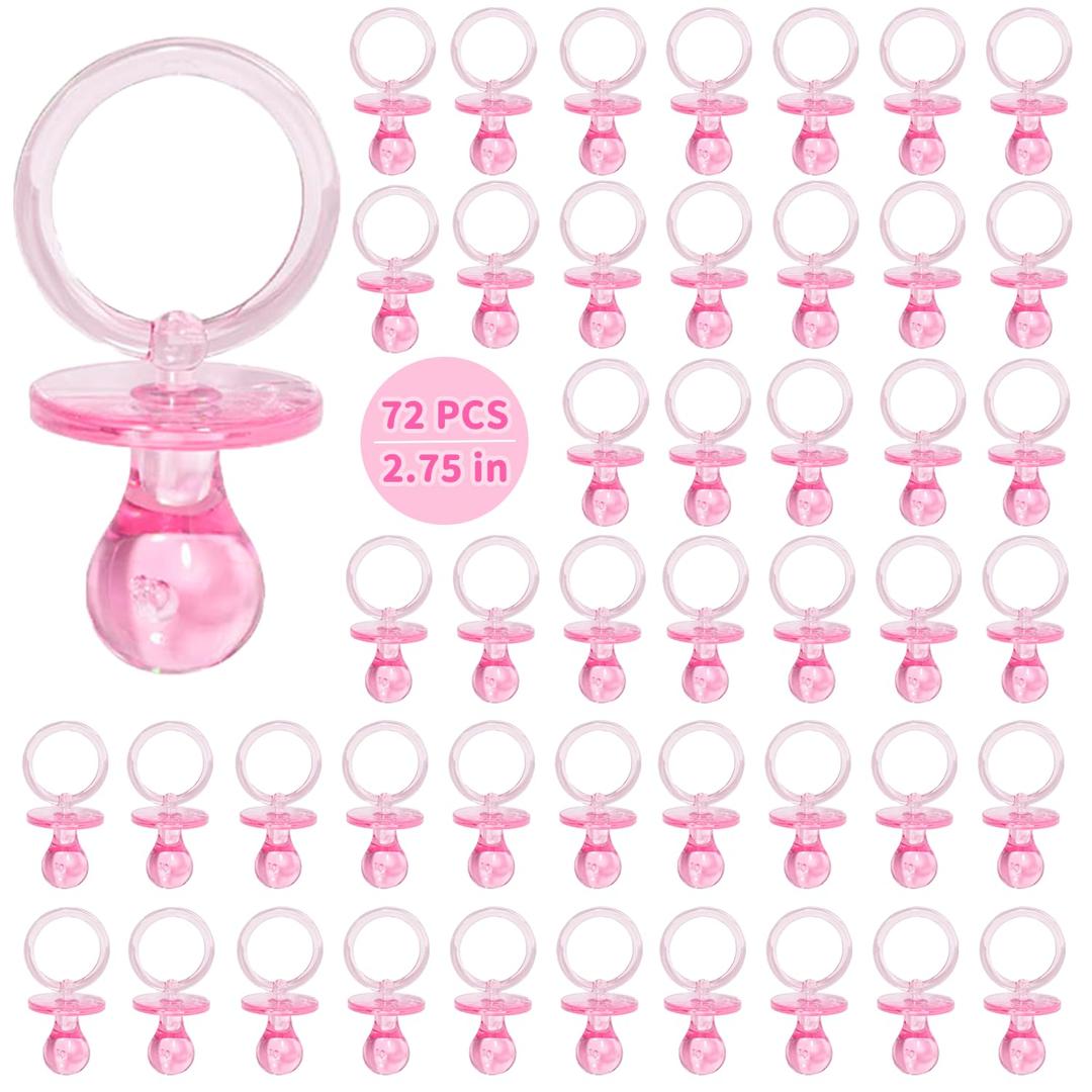 72 Pcs Baby Shower Pacifiers, 2.75 Plastic Pacifiers for Baby Shower Game, Baby Shower Decoration DIY, Gender Reveal Party Table Scatter/Baby Shower Party Favors, Pink Pacifiers Baby Shower