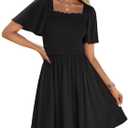 ZESICA Women's 2026 Summer Casual Mini Dress Flutter Short Sleeve Square Neck Smocked Tiered Ruffle Flowy Dresses Size S