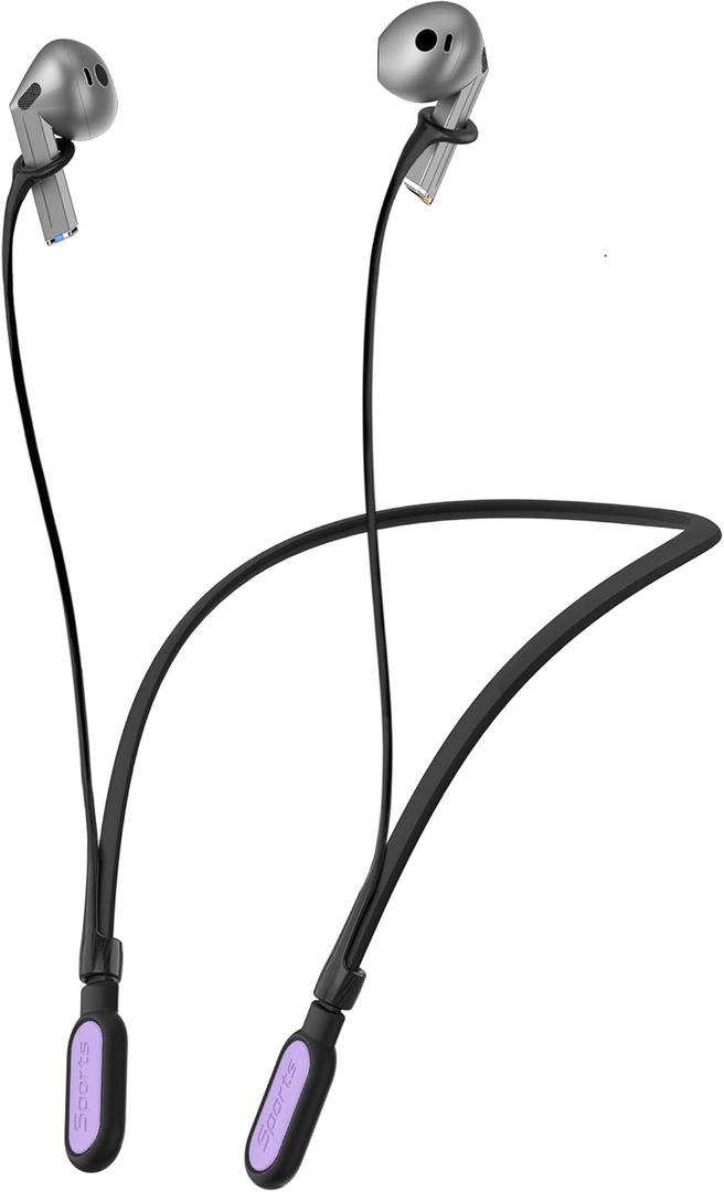 HALLJOY for Galaxy Buds 4/4 Pro/Buds 3/3 Pro Strap Neckband, Anti-Lost Accessories, Support Volume Control, Ergonomic Design, Fit Airpods Pro 3/2/1, Airpods 4, 3, 2, 1, Black Band/Purple Tip