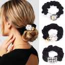 Fashey Rhinestone Hair Ties Black Hair Scrunchies Fancy Pearl Ponytail Holders Decorative Hair Accessories for Women