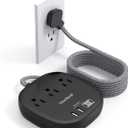 Flat Plug Power Strip, 5ft Ultra Flat Extension Cord - 3 Outlets 4 USB Ports (2 USB C) 22.5W/4.5A Desktop Charging Station, No Surge Protection for Cruise Ship, Dorm Room Travel Essentials